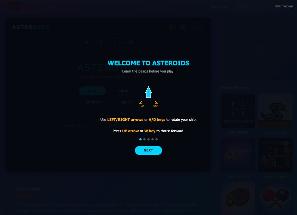 Asteroids HTML5 game screenshot