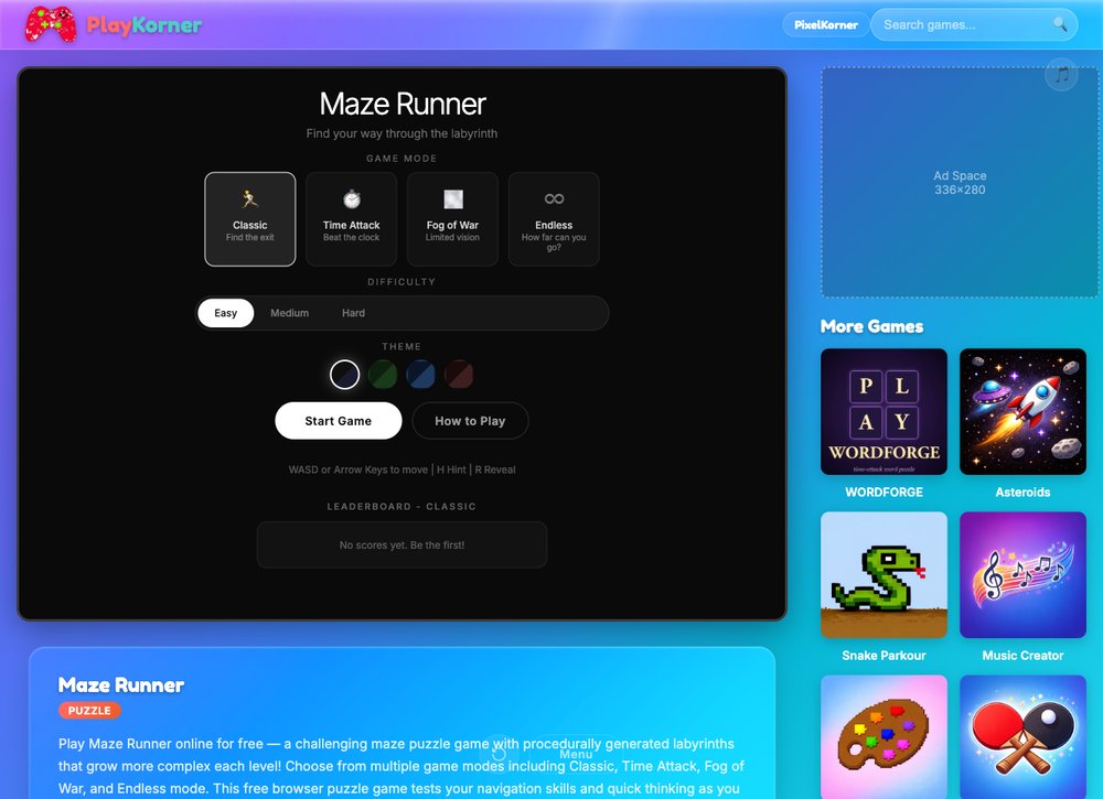 Maze Runner HTML5 game screenshot