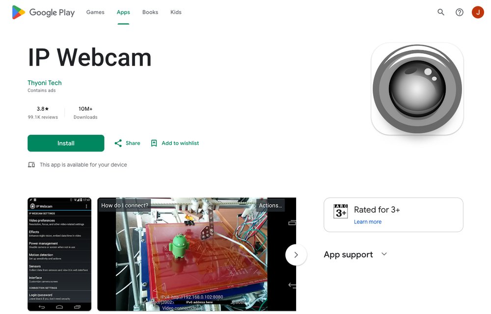 IP Webcam app homepage screenshot