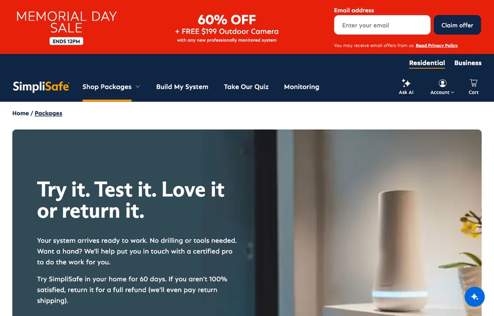SimpliSafe app homepage screenshot