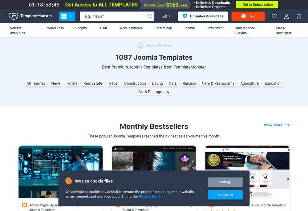 TemplateMonster free and premium Joomla templates