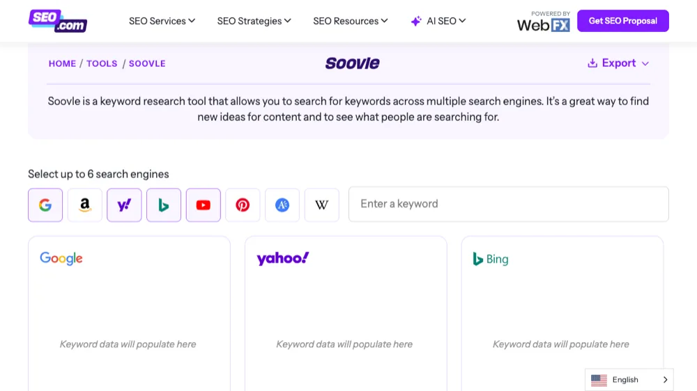 Soovle multi-engine keyword tool