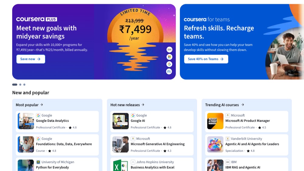 Coursera homepage screenshot