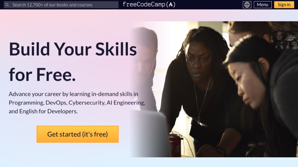 freeCodeCamp homepage screenshot