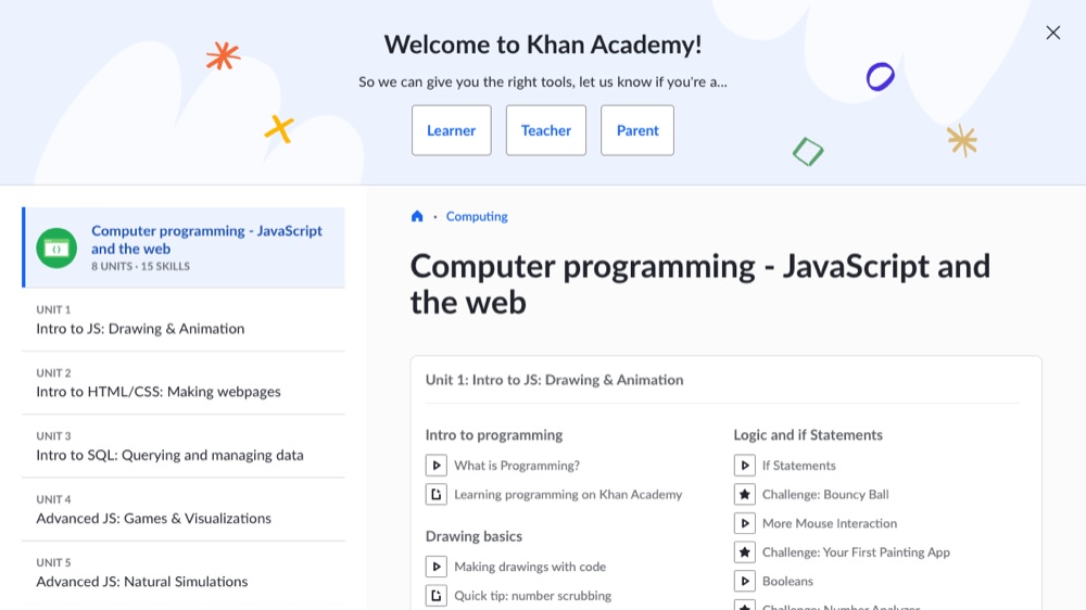 Khan Academy homepage screenshot