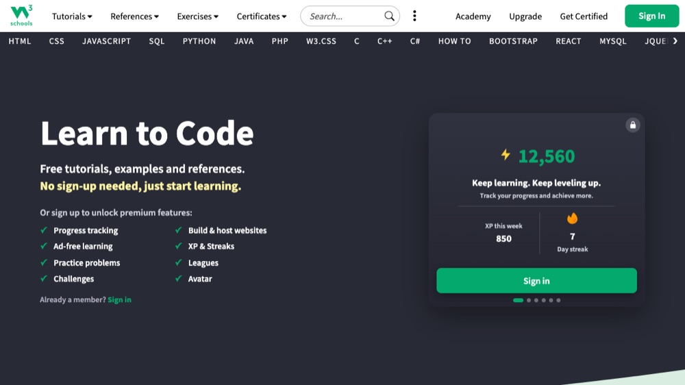 W3Schools homepage screenshot