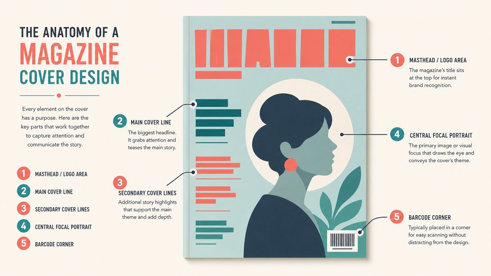 The anatomy of a magazine cover: masthead, cover lines, focal image and barcode