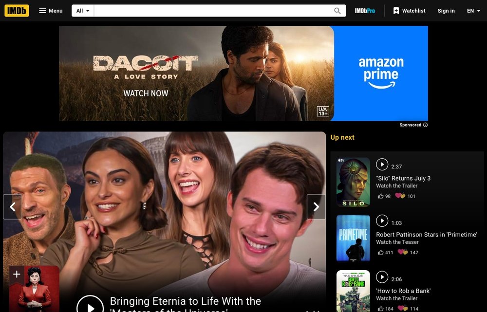 IMDb homepage