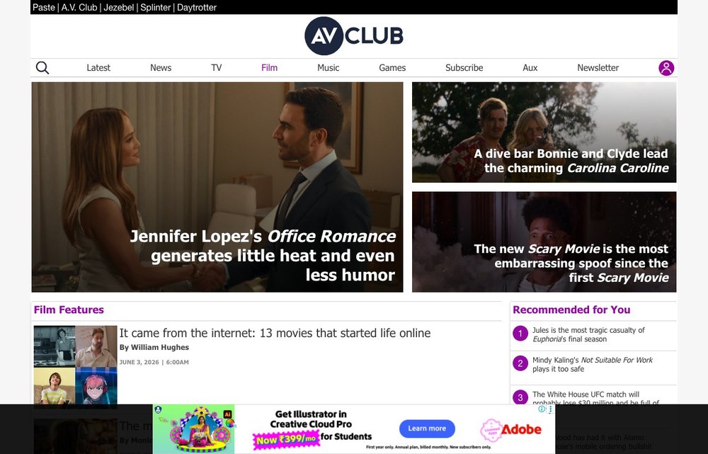 The A.V. Club homepage