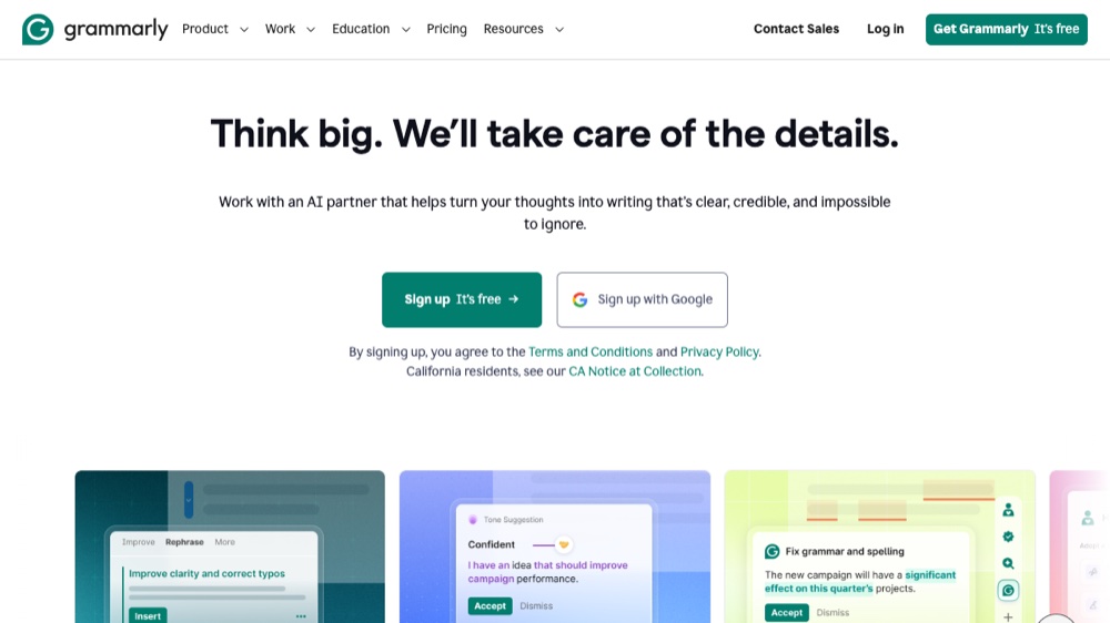 Grammarly homepage screenshot
