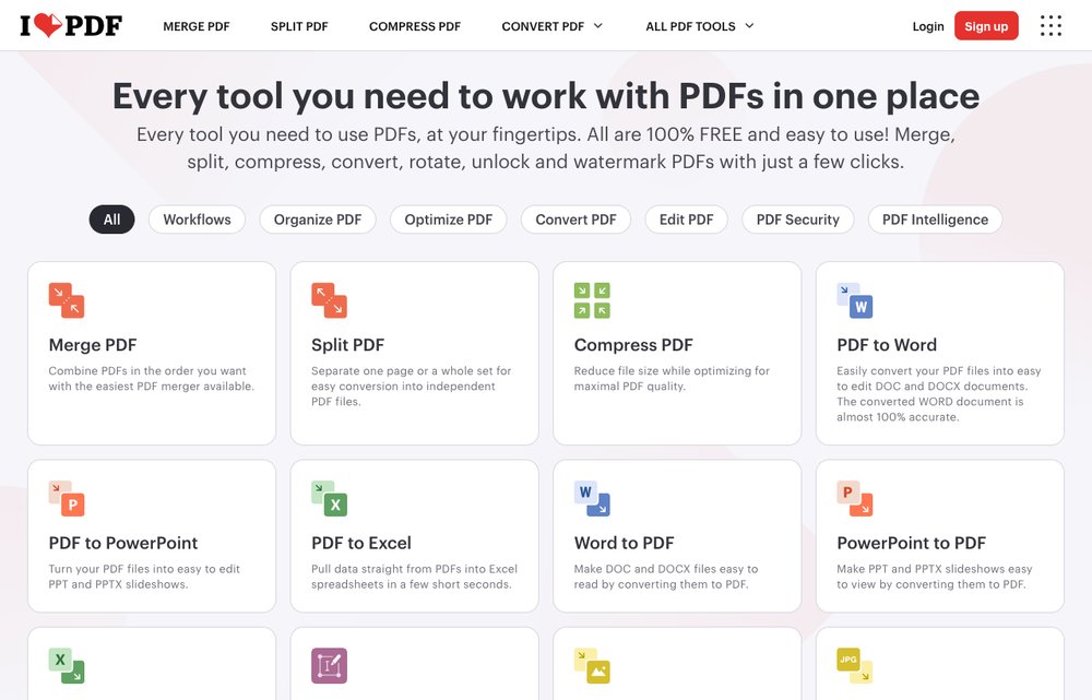 ILovePDF homepage screenshot
