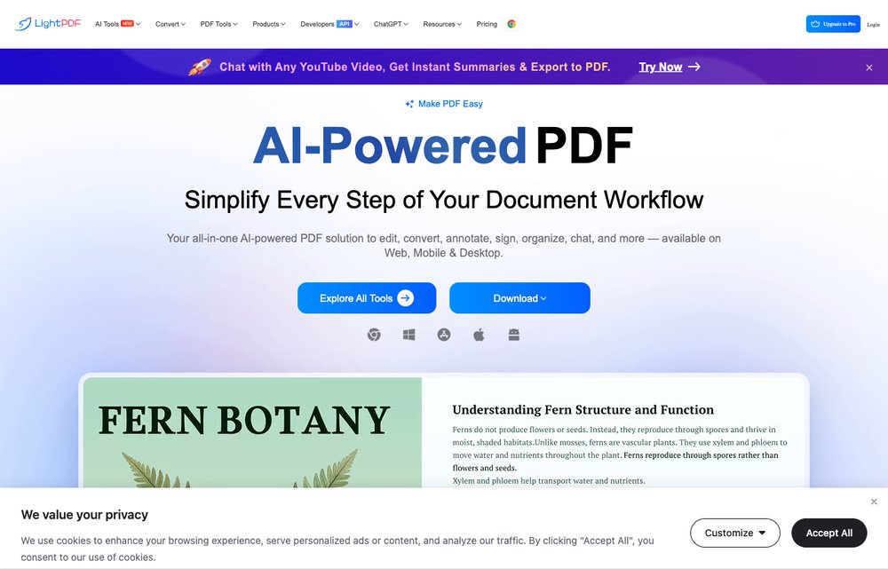 LightPDF homepage screenshot
