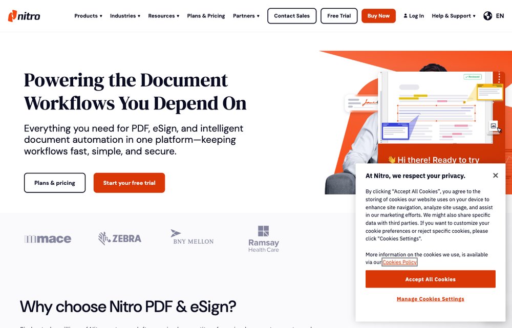 Nitro PDF homepage screenshot