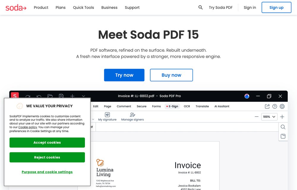 Soda PDF homepage screenshot