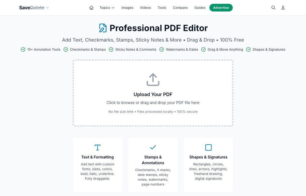 SaveDelete Free Online PDF Editor
