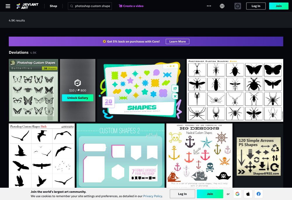 DeviantArt community custom shape sets