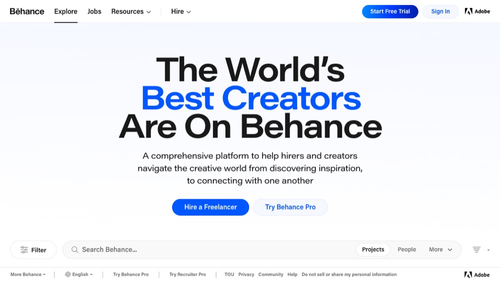 Behance homepage screenshot
