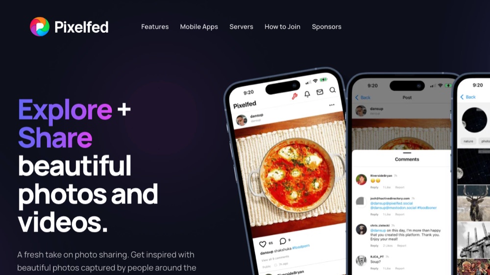 Pixelfed homepage screenshot