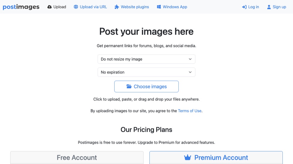 Postimage homepage screenshot