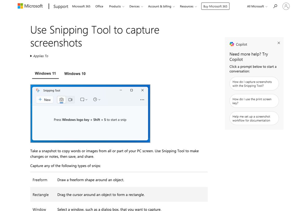 Windows Snipping Tool built-in screen capture