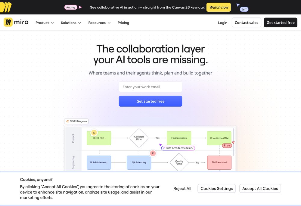 Miro visual collaboration whiteboard for brainstorming