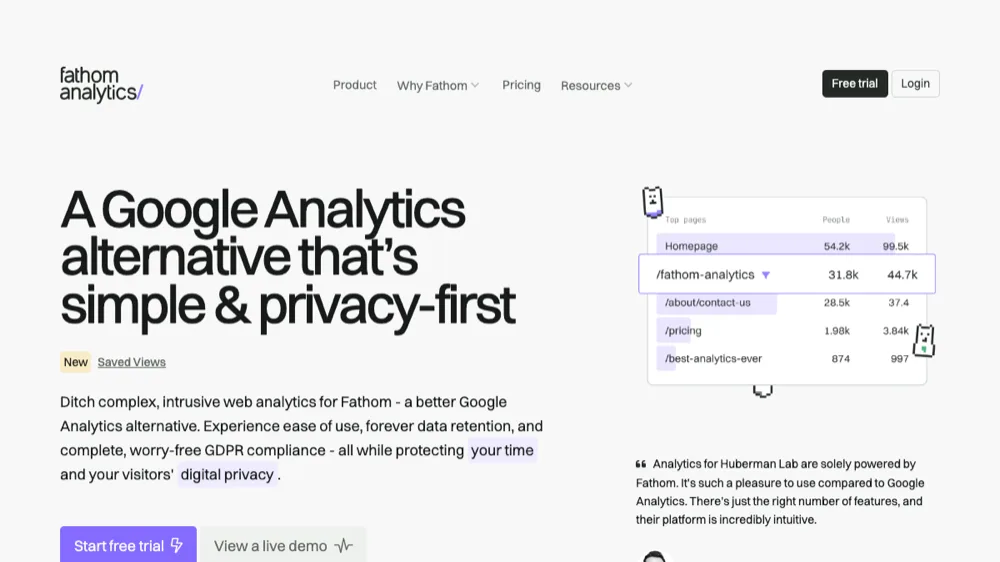 Fathom Analytics website