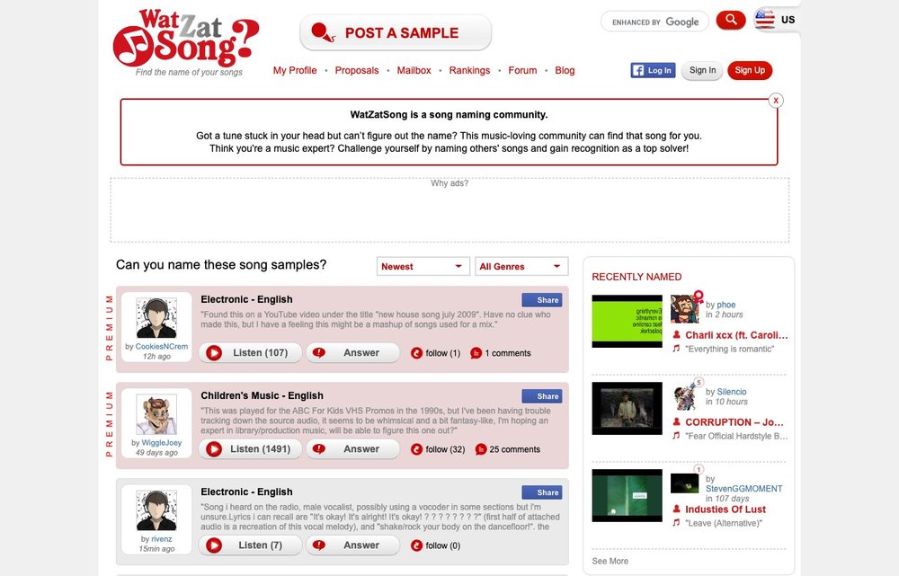 WatZatSong community song-identification site
