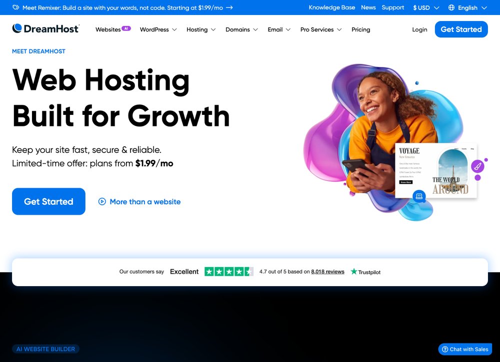 DreamHost web hosting screenshot