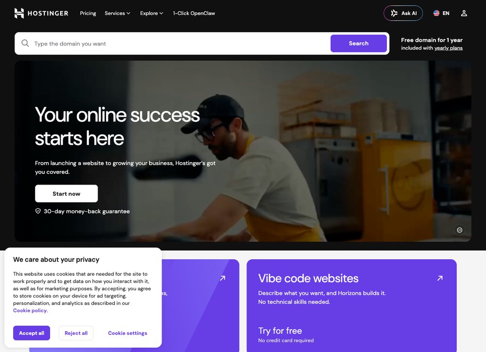 Hostinger web hosting screenshot
