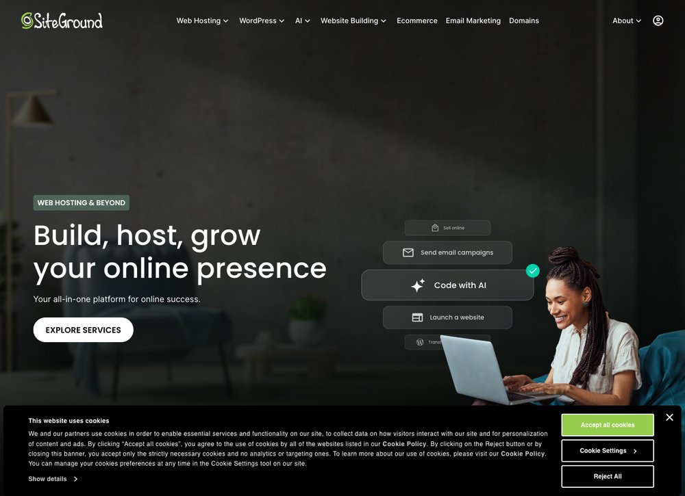 SiteGround web hosting screenshot
