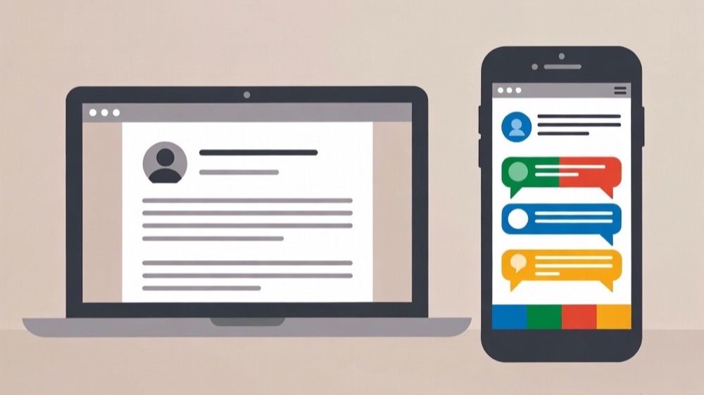 Blog on a laptop next to social media on a phone