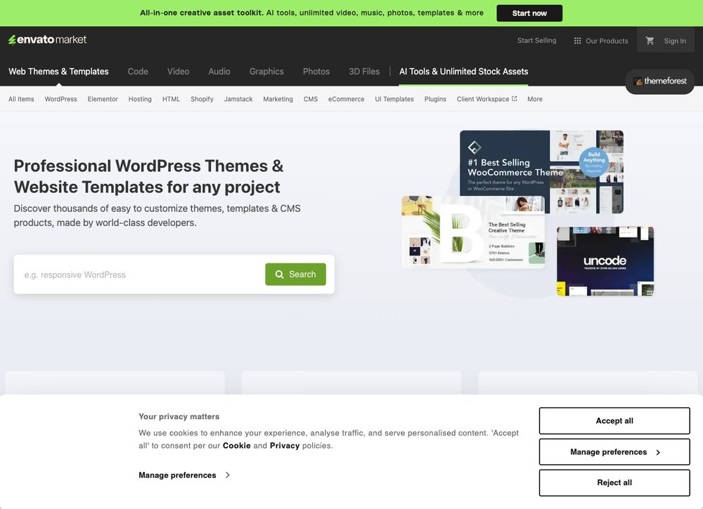 ThemeForest premium website templates marketplace