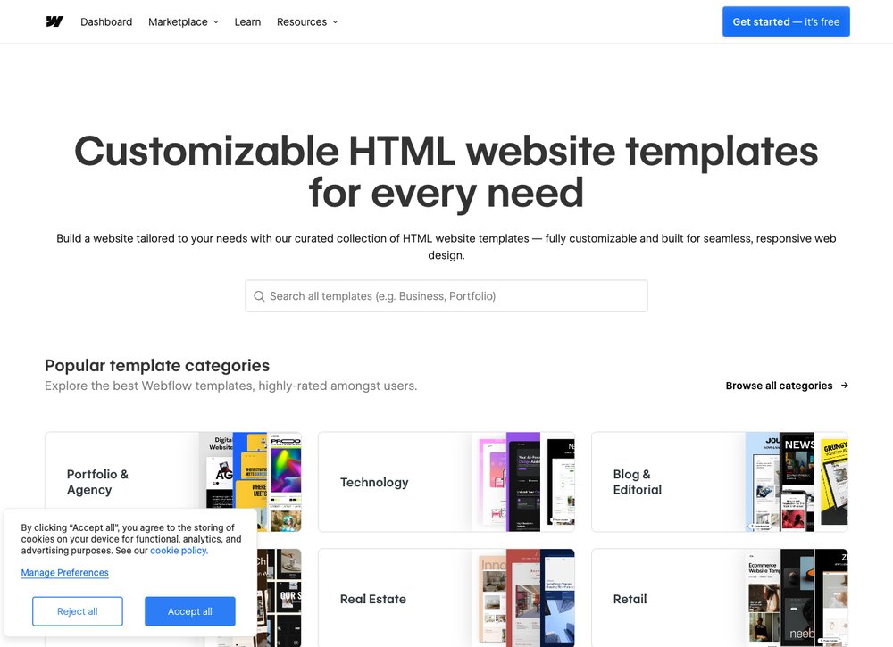 Webflow customizable HTML website templates