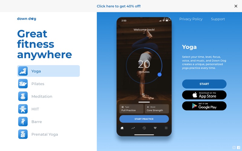 Down Dog yoga app screenshot