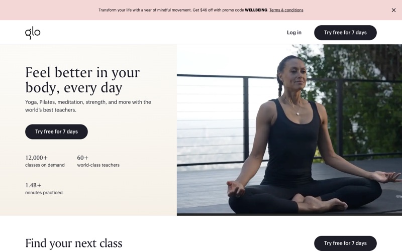 Glo yoga app screenshot