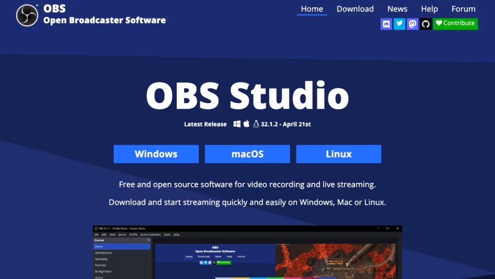 OBS Studio free open-source screen recorder for Windows, macOS and Linux