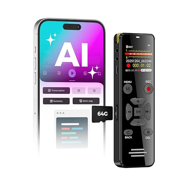 64GB AI Digital Voice Recorder (Transcribe and Summarize)