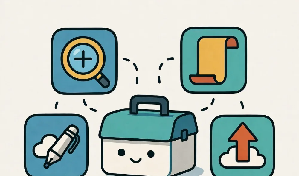Illustration of screenshot tools: capture, scrolling, annotation and cloud upload
