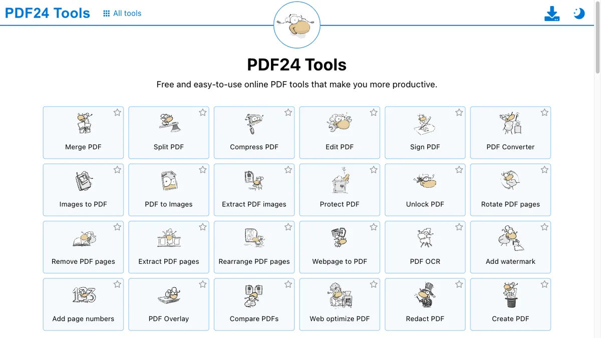 PDF24 Tools homepage showing its free PDF tool grid