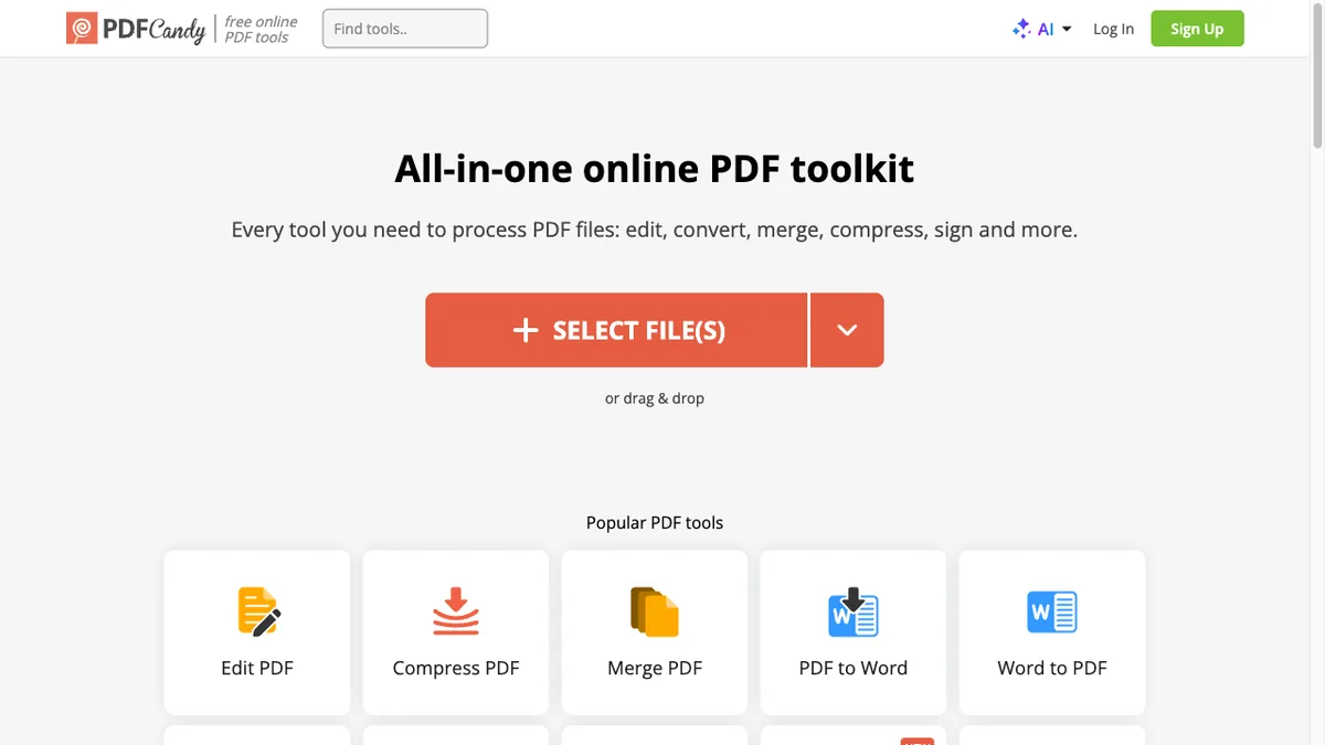 PDF Candy all-in-one PDF toolkit homepage
