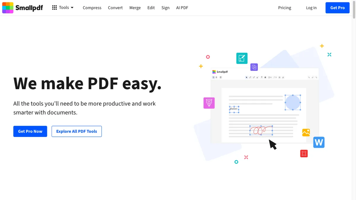 Smallpdf homepage showing its PDF conversion tools