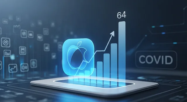 Apple App Store revenue 2020. Tech-focused image representing Apple's $64B App Store earnings.