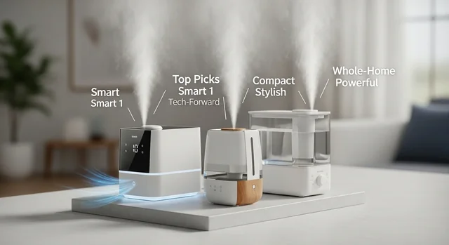 Modern humidifiers displayed in a clean home setting showcasing top-rated models for enhanced indoor