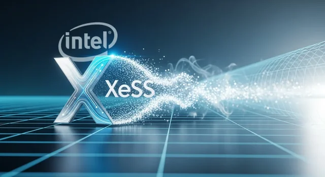 Intel XeSS technology graphics card with modern gaming setup showcasing AI upscaling performance aga
