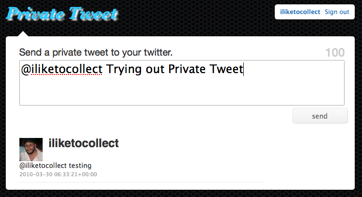 Send direct messages to yourself via twitter