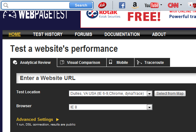WebPagetest - Website Performance and Optimization Test