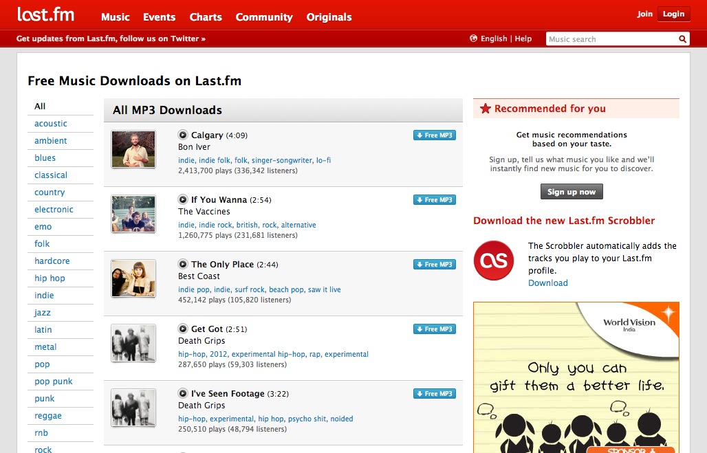 Download free music MP3s on Last.fm