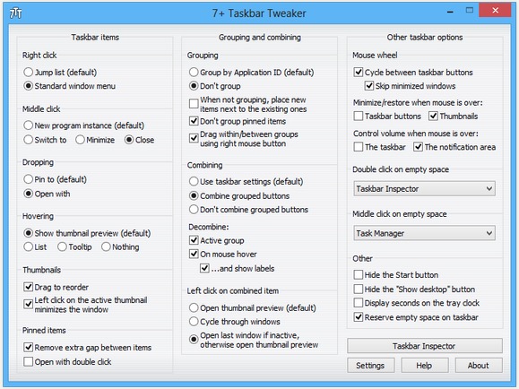 Screenshot of Taskbar Tweaker
