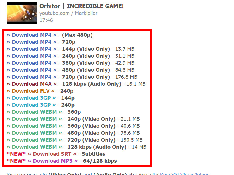 download desried format for video