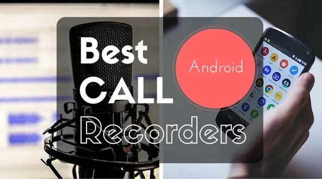Android phone displaying call recorder app interface with recording controls and call history list